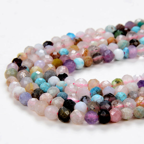 3-4MM Natural Multi Color Galaxy Mix Stones Gemstone Micro Faceted Round Loose Beads 15.5 inch Full Strand (80009398-P30)
