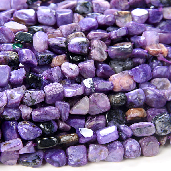 6-8MM Natural Charoite Gemstone Grade AAA Pebble Nugget Loose Beads (D341)