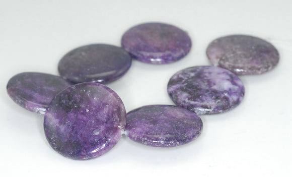 25mm Purple Lepidolite Gemstone Grade A Flat Round Loose Beads 7.5 inch Half Strand (90189428-705B)