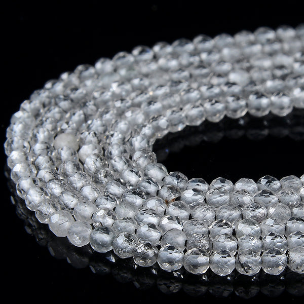 2MM Natural Black Rutilated Quartz Gemstone Grade AA Micro Faceted Round Loose Beads 15 inch Full Strand (80016198-P49)
