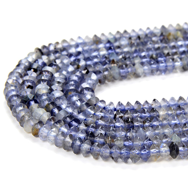 3X2MM Natural Iolite Gemstone Grade AA Bicone Faceted Rondelle Saucer Loose Beads 15.5 inch Full Strand (80009466-P34)