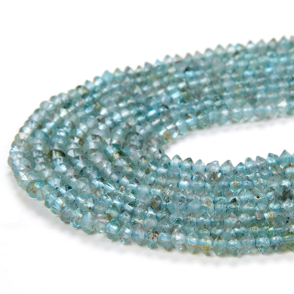 3X2MM Natural Aqua Blue Apatite Gemstone Grade AA Bicone Faceted Rondelle Saucer Loose Beads 15 inch Full Strand (80009471-P34)