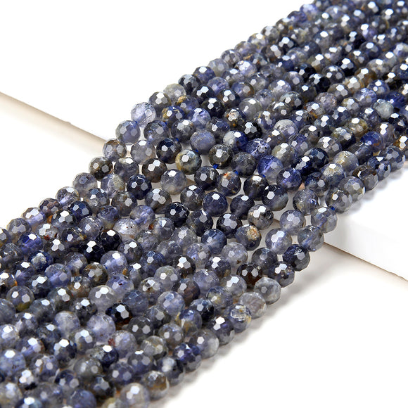 Natural Iolite Gemstone Grade AA Micro Faceted Round 5MM 6MM Loose Beads 15 Inch Full Strand (P67)