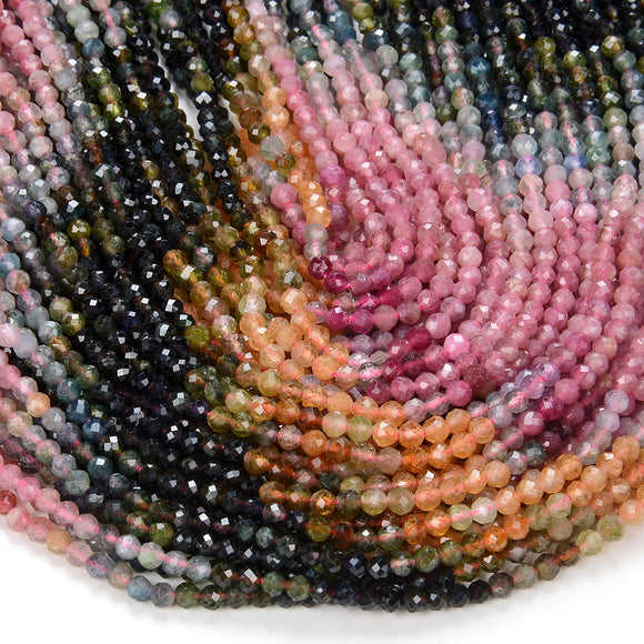 3MM Natural Multi Color Tourmaline Gemstone Grade AAA Micro Faceted Round Loose Beads 15 inch Full Strand (80009349-P26)