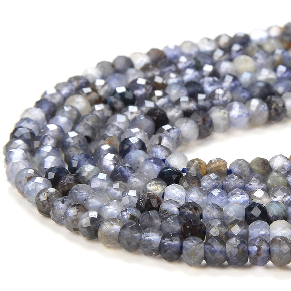 3X2MM Natural Iolite Gemstone Grade AA Micro Faceted Rondelle Loose Beads 15 inch Full Strand (80016385-P61)