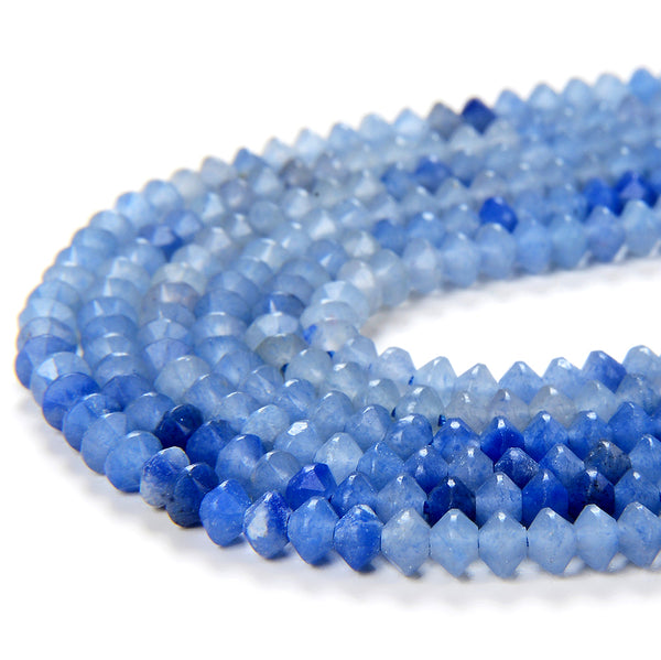 4X2MM Natural Blue Aventurine Gemstone Grade AA Bicone Faceted Rondelle Saucer Loose Beads 15.5 inch Full Strand (80009462-P34)