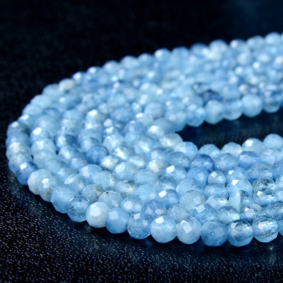 Natural Aquamarine Gemstone AAA Micro Faceted Round 3MM 4MM Loose Beads (P27 P46)