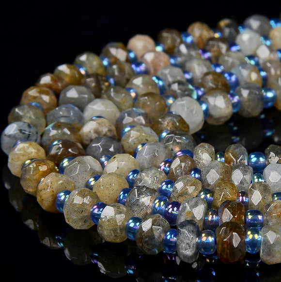 6x3MM Natural Labradorite Gemstone Faceted Rondelle Loose Beads (D394)