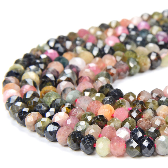 4X3MM Natural Multi Color Tourmaline Gemstone Grade AA Faceted Rondelle Loose Beads (D343)