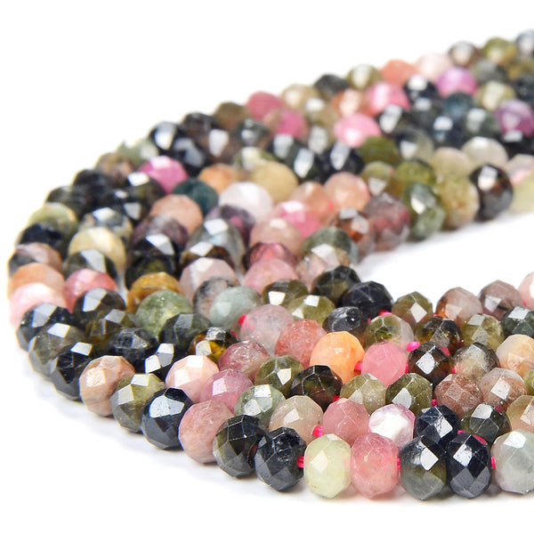 4X3MM Natural Multi Color Tourmaline Gemstone Grade AA Faceted Rondelle Loose Beads (D343)